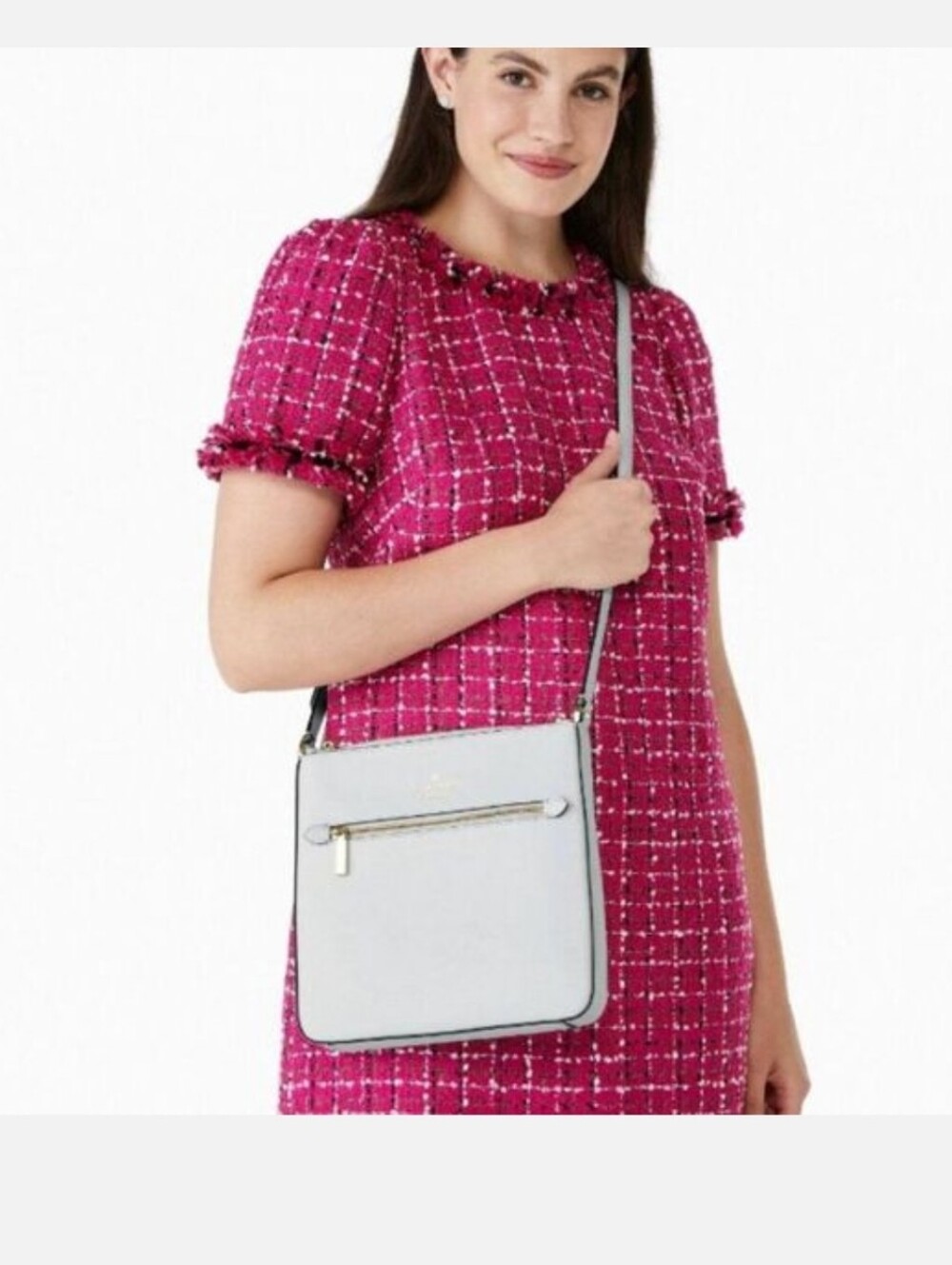 kate spade Light Blue Grey Saffiano Leather Crossbody with Gold Hardware